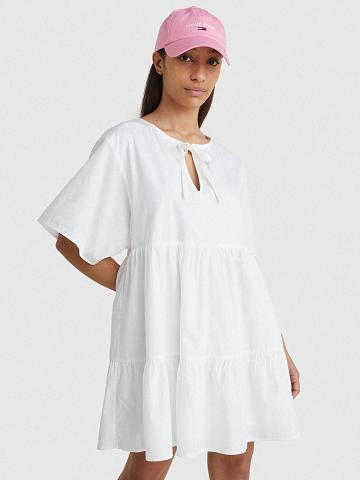 Női Tommy Hilfiger Tiered Kaftan Dresses Fehér | HU 134OKI